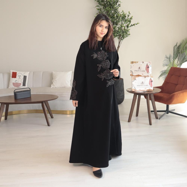 عبايه قماش سراميك كوري سواد فاحم